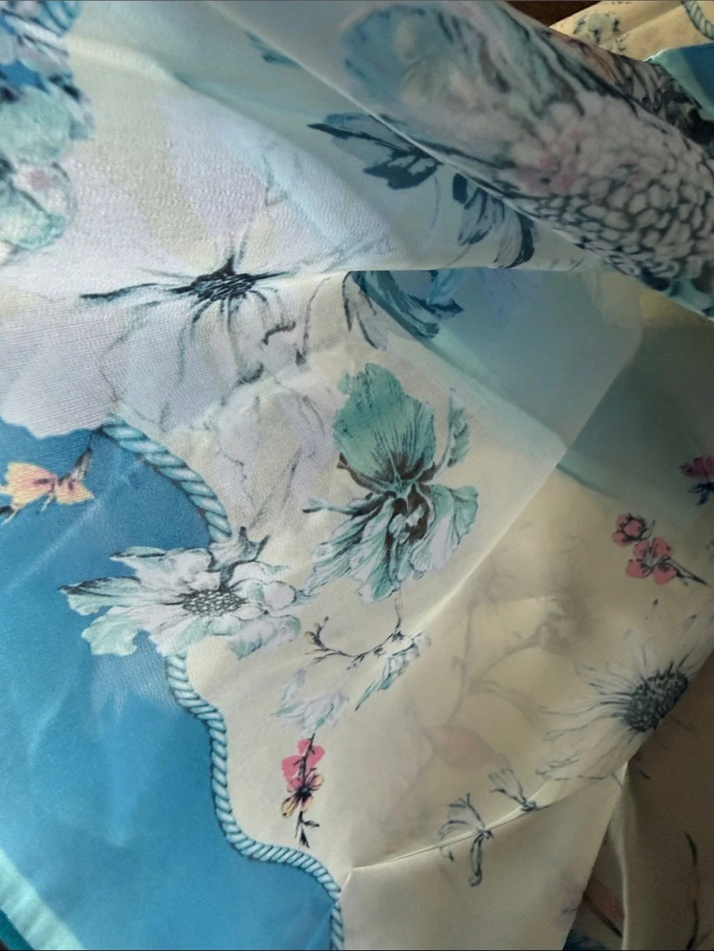 Blue Floral Silk Scarf -